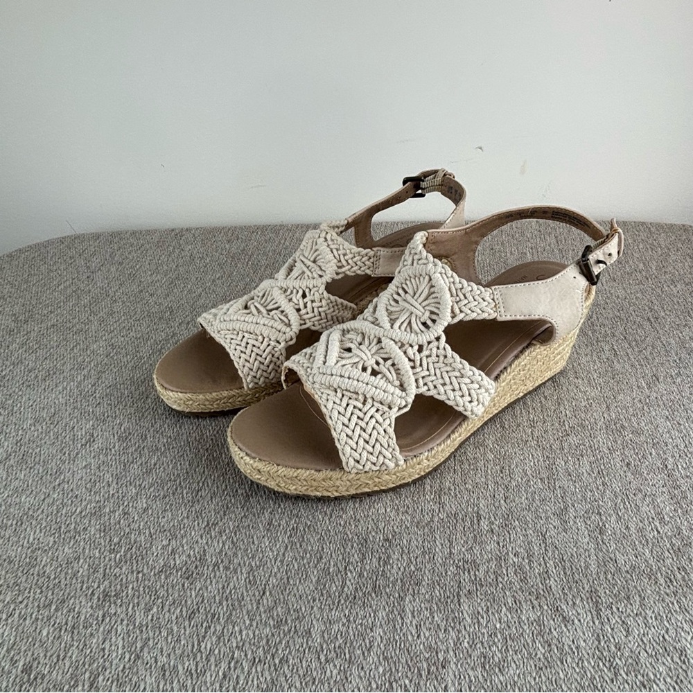 Soul Naturalizer Oasis Espadrille Wedge Macrame Sandals Womens 10 Cream Crochet